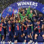 PSG players celebrating after reaching UEFA Champions League Final against Bayern Munich