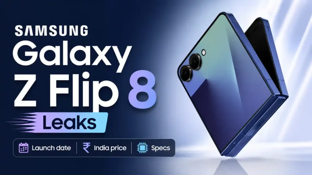 Samsung Galaxy Z Flip 8 foldable smartphone with its bigger cover display, premium foldable design, and expected flagship upgrades over the Galaxy AI.
