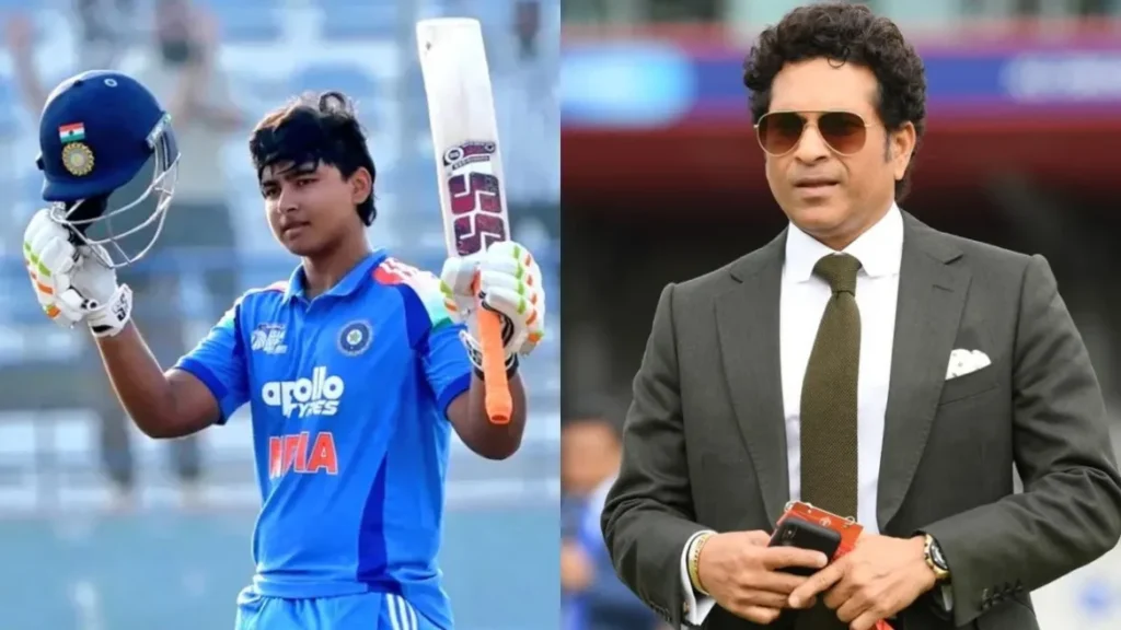Vaibhav Suryavanshi celebrating after becoming the youngest Indian cricketer to earn an international call-up and surpassing Sachin Tendulkar’s record
